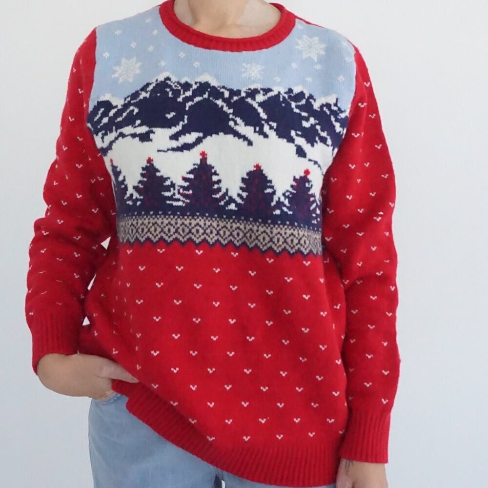 Lands End Red Mountain Snowflake Alpine Nordic Lodge Knit Sweater XL